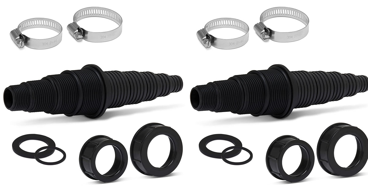 Sealproof Universal Pond Tubing Pump Fitting, 30 Configurations, Works With Most Pumps, Fish Safe, Black, 2-Pack