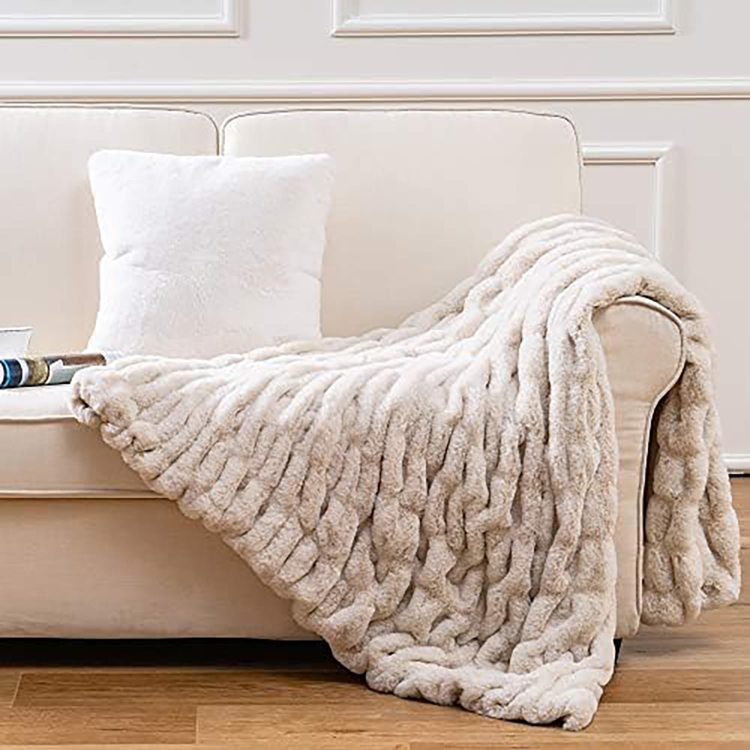 Luxury Concepts Soft Faux Rabbit Fur Throw Blanket - 50' X 60', Elegant Ruched Design Blanket, Machine Washable And Wrinkle Re