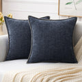 Miulee Pack Of 2 Couch Throw Pillow Covers 18X18 Inch Dark Blue Farmhouse Decorative Pillow Covers With Stitched Edge Soft Chenille Solid Dyed Spring Pillow Covers For Sofa Bed Living Room
