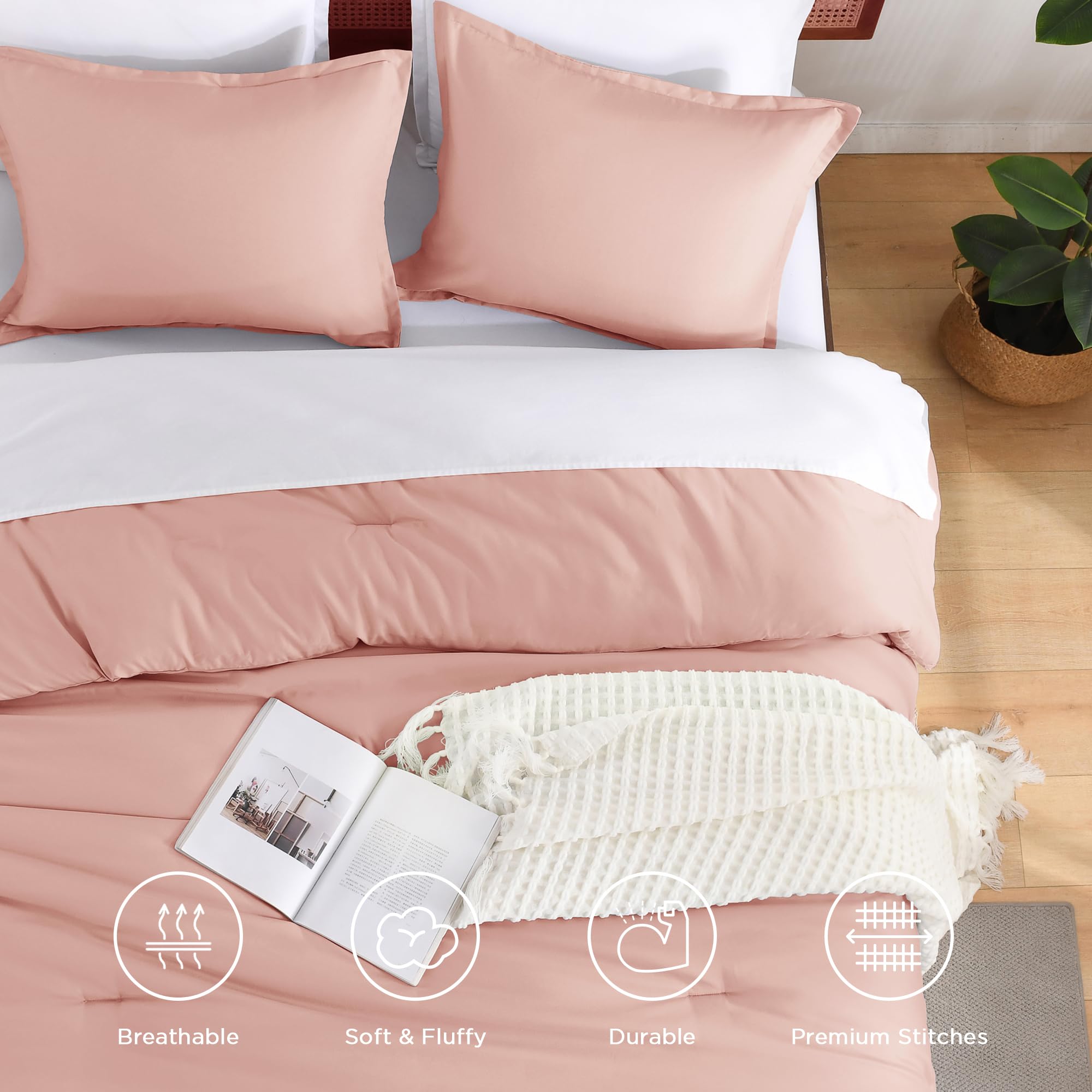 Andency Twin Comforter Set Blush Pink, Boho Fluffy Solid Bedding Comforters & Sets For Girls, Kids All Season Soft Lightweight Bedspread Dorm Bed Set (66X90In Comforter)