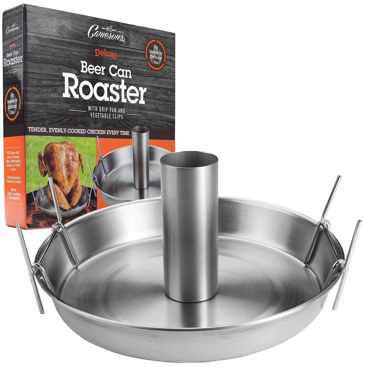 Camerons Deluxe Stainless Steel Bbq Beer Can Chicken Roaster With Vegetable Clips- Barbecue Poultry And Veggies At Same Time - I