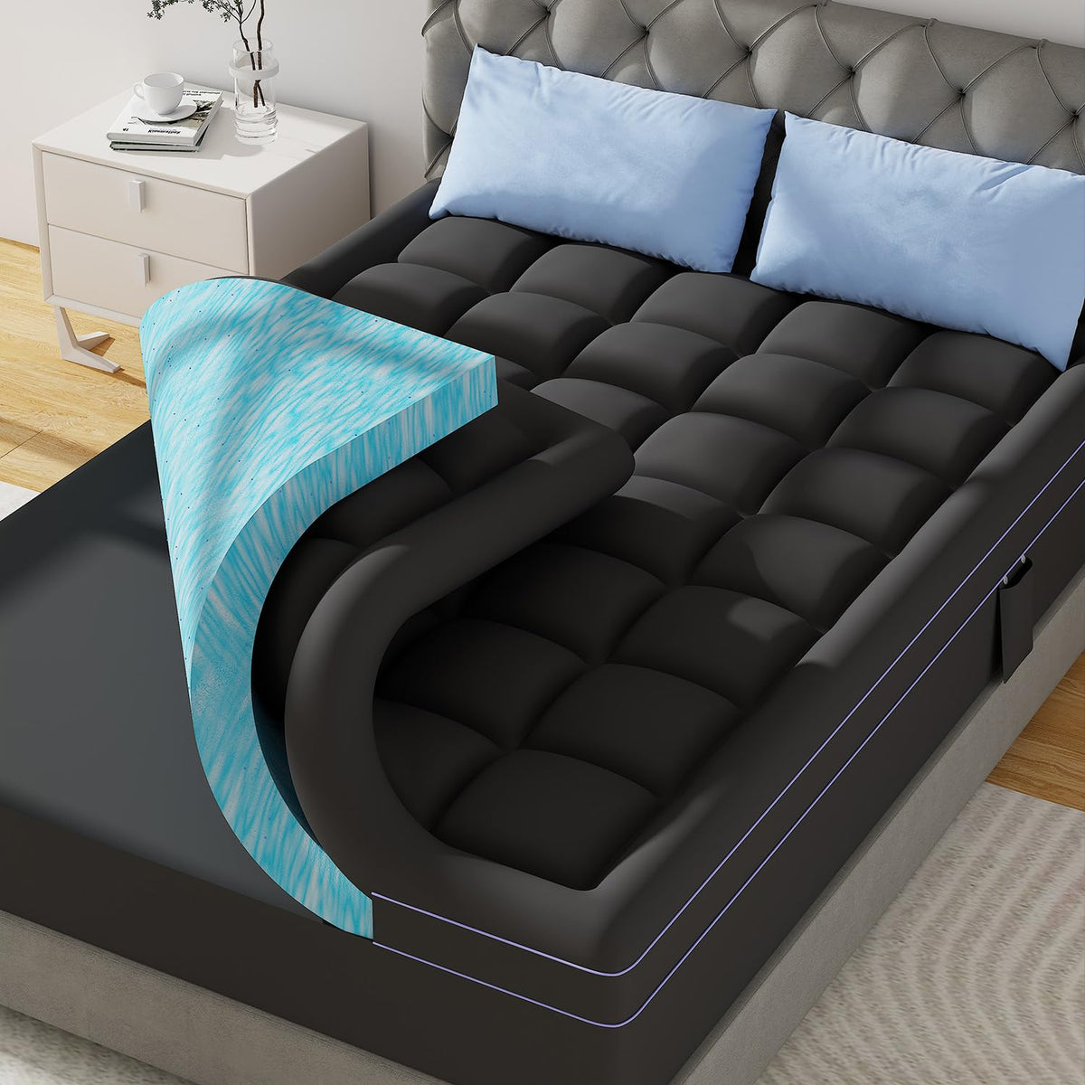 Abene 3 Inch Dual Layer Twin Xl Memory Foam Mattress Topper, 2 Inch Memory Foam Plus 1 Inch Down Alternative Pillowtop Mattress