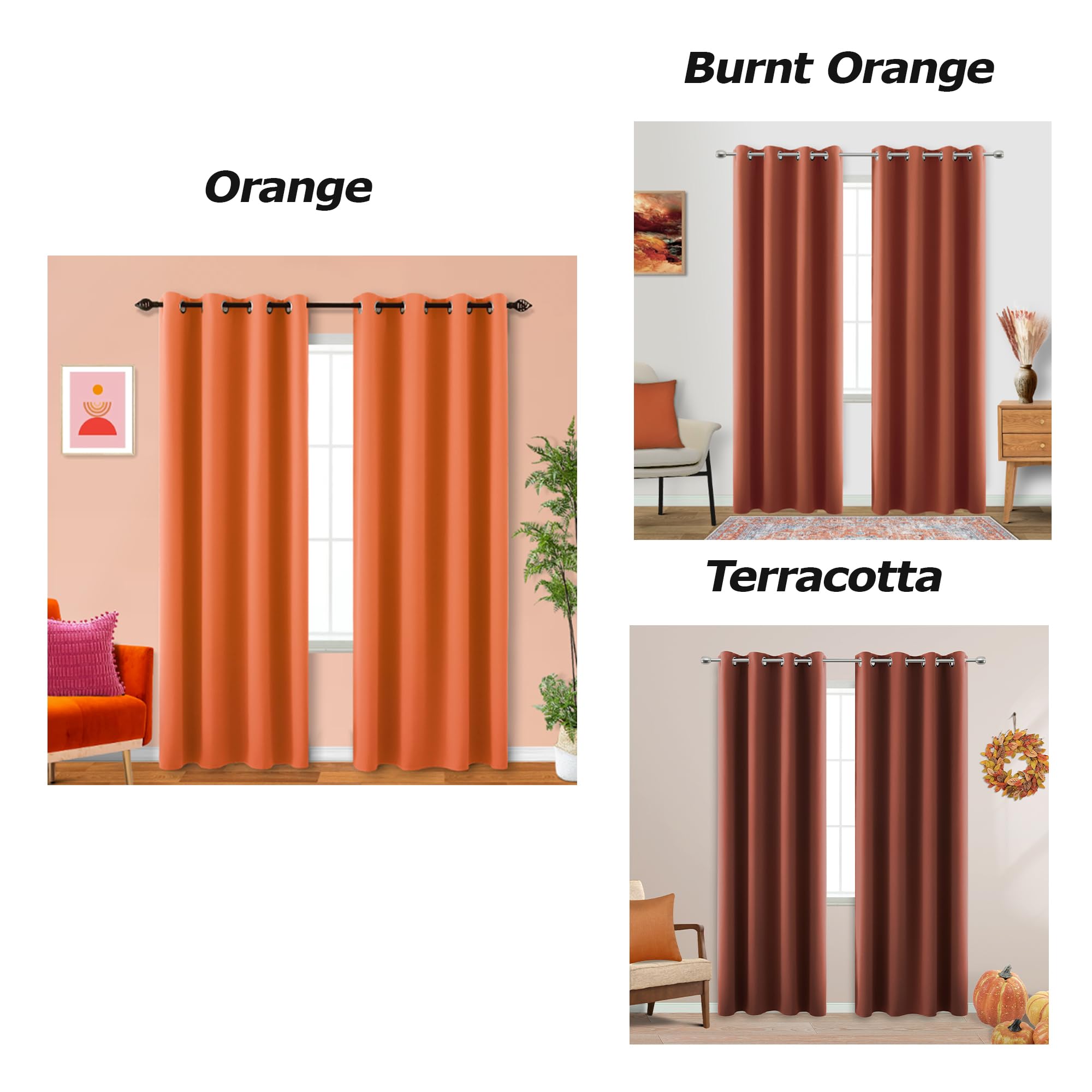 Koufall Orange Curtains For Boys Bedroom 2 Panels Blackout Room Darkening Autumn Dinosaur Themed Pumpkin Curtains For Kids Room Decor Nursery Dorm Living Space,63 Inch Length,Tangerine