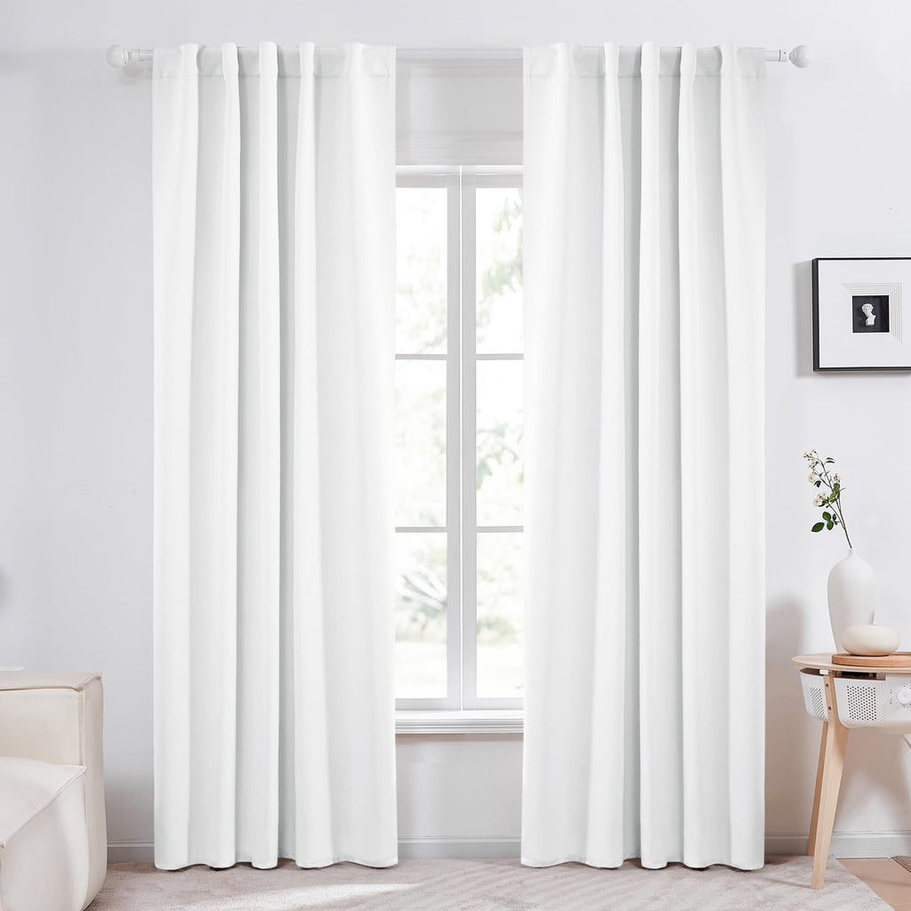 Deconovo Long Semi Blackout Curtains - Back Tab And Rod Pocket 50% Light Blocking Curtain Drapes For Hall Room, 42X108 Inch, White, 2 Panels