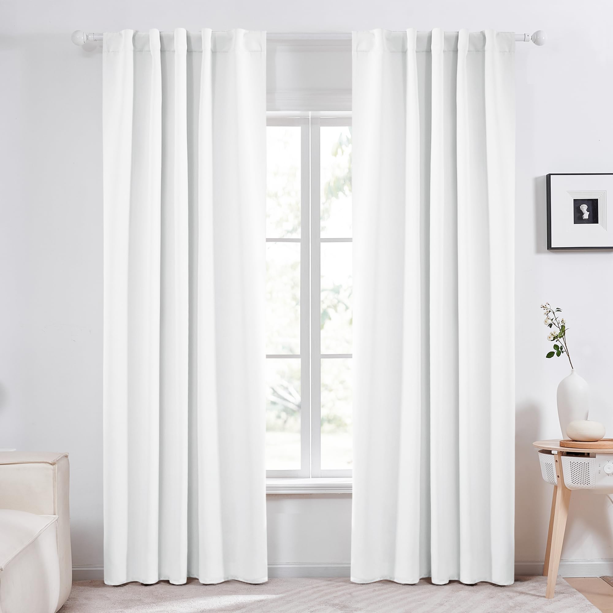 Deconovo Long Semi Blackout Curtains - Back Tab And Rod Pocket 50% Light Blocking Curtain Drapes For Hall Room, 42X108 Inch, White, 2 Panels