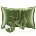 Bedelite Satin Pillowcase With Zipper, Cedar Green Pillow Cases Queen Size Set Of 2, Super Soft And Cooling Similar To Silk Pill
