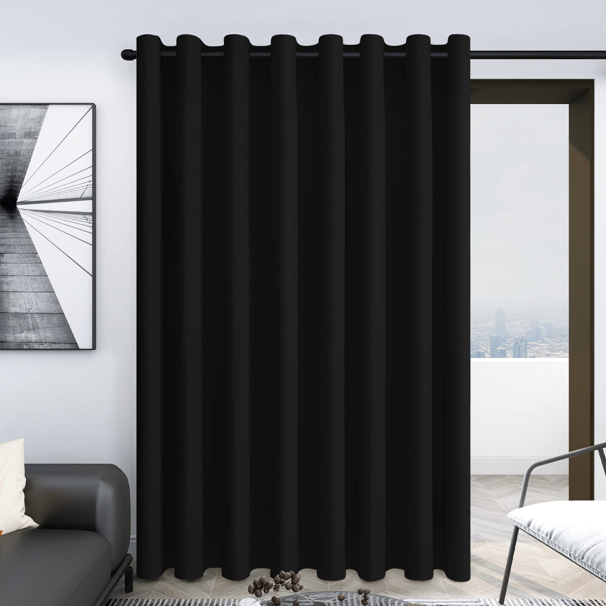 Deconovo Blackout Room Darkening Thermal Insulated Wide Panel Curtains for Bedroom 100 x 84 Inch Black 1 Panel