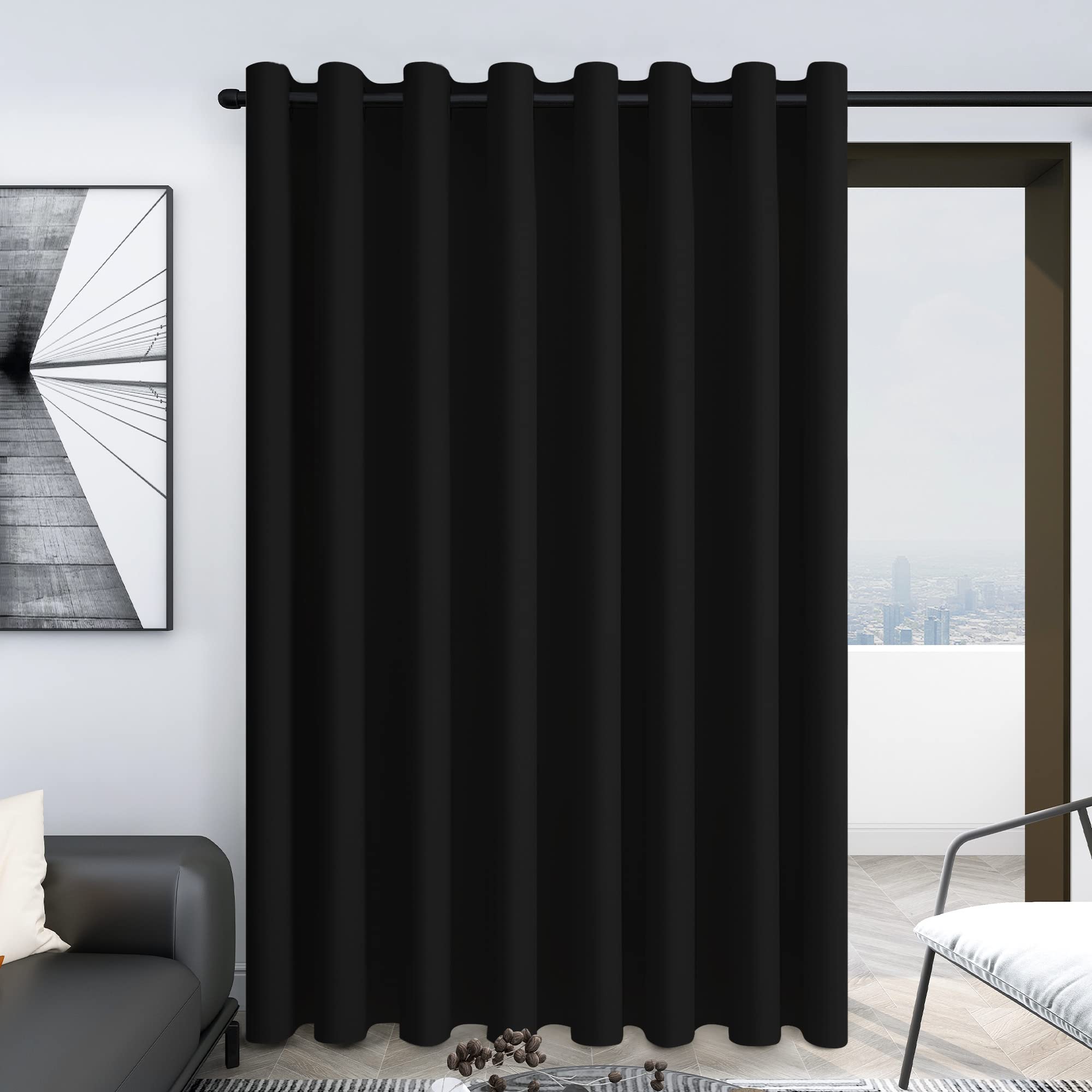 Deconovo Blackout Room Darkening Thermal Insulated Wide Panel Curtains for Bedroom 100 x 84 Inch Black 1 Panel
