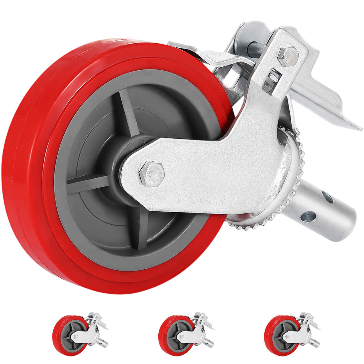 VEVOR Scaffolding Wheels 8'', Scaffold Wheels Set of 4, Heavy Duty Locking Casters 3200LBS Capacity, Locking Stem Casters with B