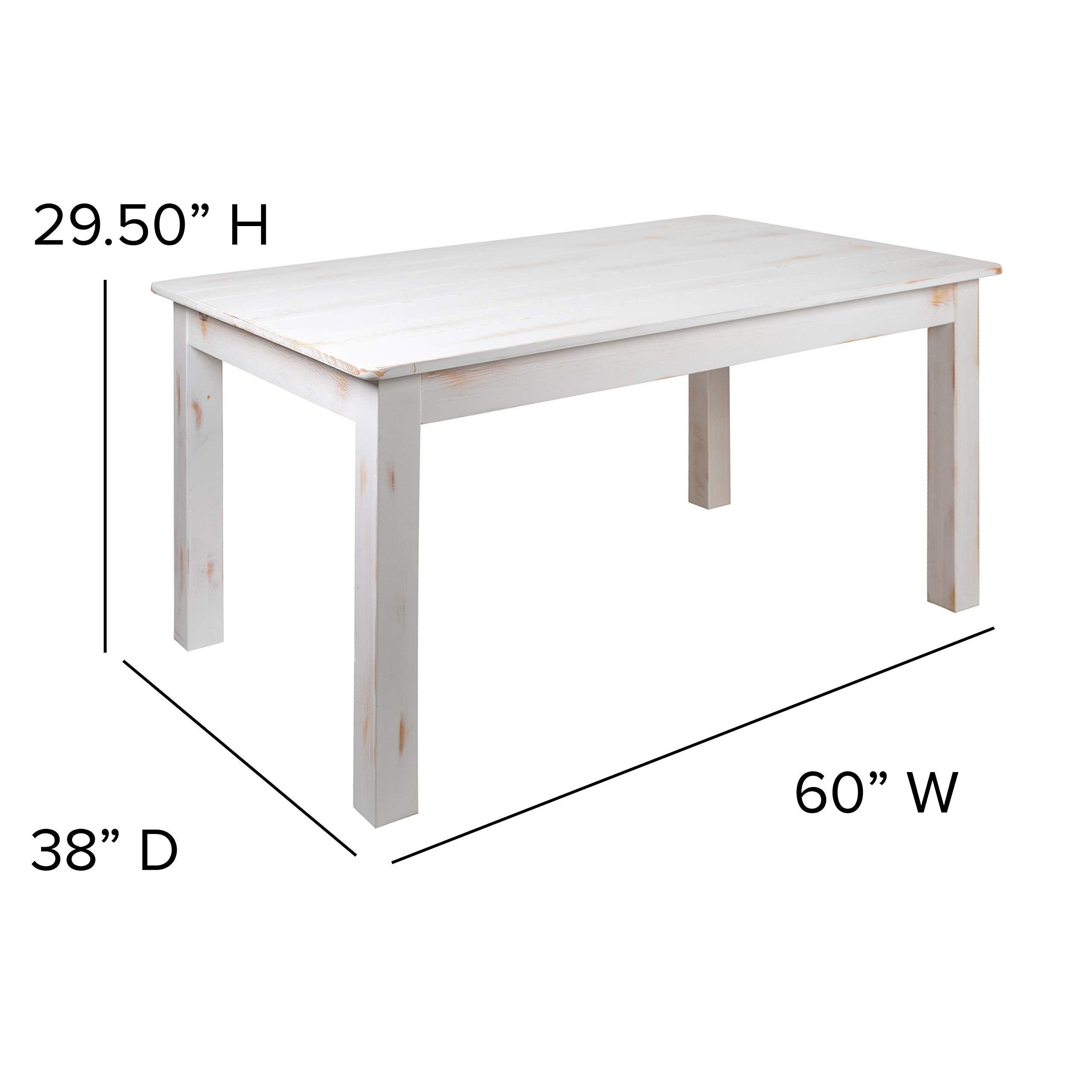 Flash Furniture Hercules Series 60&quot; X 38&quot; Rectangular Antique Rustic White Solid Pine Farm Dining Table