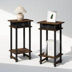 Furinno Turn-N-Tube Tall Nightstand With Bin, 2-Pack, Plastic Poles, Amber Pine/Black