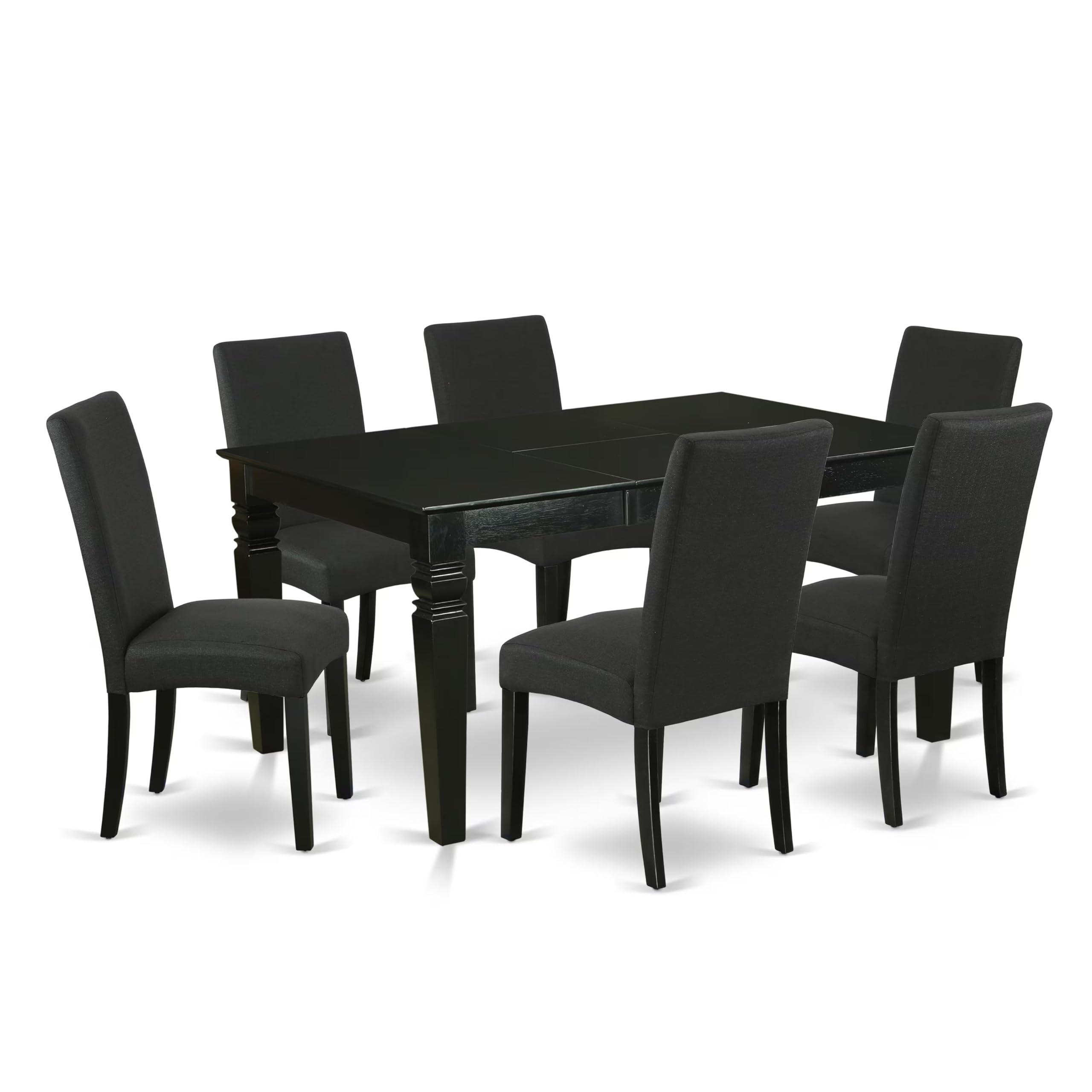 East West Furniture Wedr7-Blk-24 7 Piece Dining Set Consist Of A Rectangle Dining Room Table With Butterfly Leaf And 6 Black Color Linen Fabric Upholstered Chairs, 42X60 Inch, Black