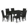 East West Furniture Wedr7-Blk-24 7 Piece Dining Set Consist Of A Rectangle Dining Room Table With Butterfly Leaf And 6 Black Color Linen Fabric Upholstered Chairs, 42X60 Inch, Black