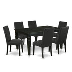 East West Furniture Wedr7-Blk-24 7 Piece Dining Set Consist Of A Rectangle Dining Room Table With Butterfly Leaf And 6 Black Color Linen Fabric Upholstered Chairs, 42X60 Inch, Black