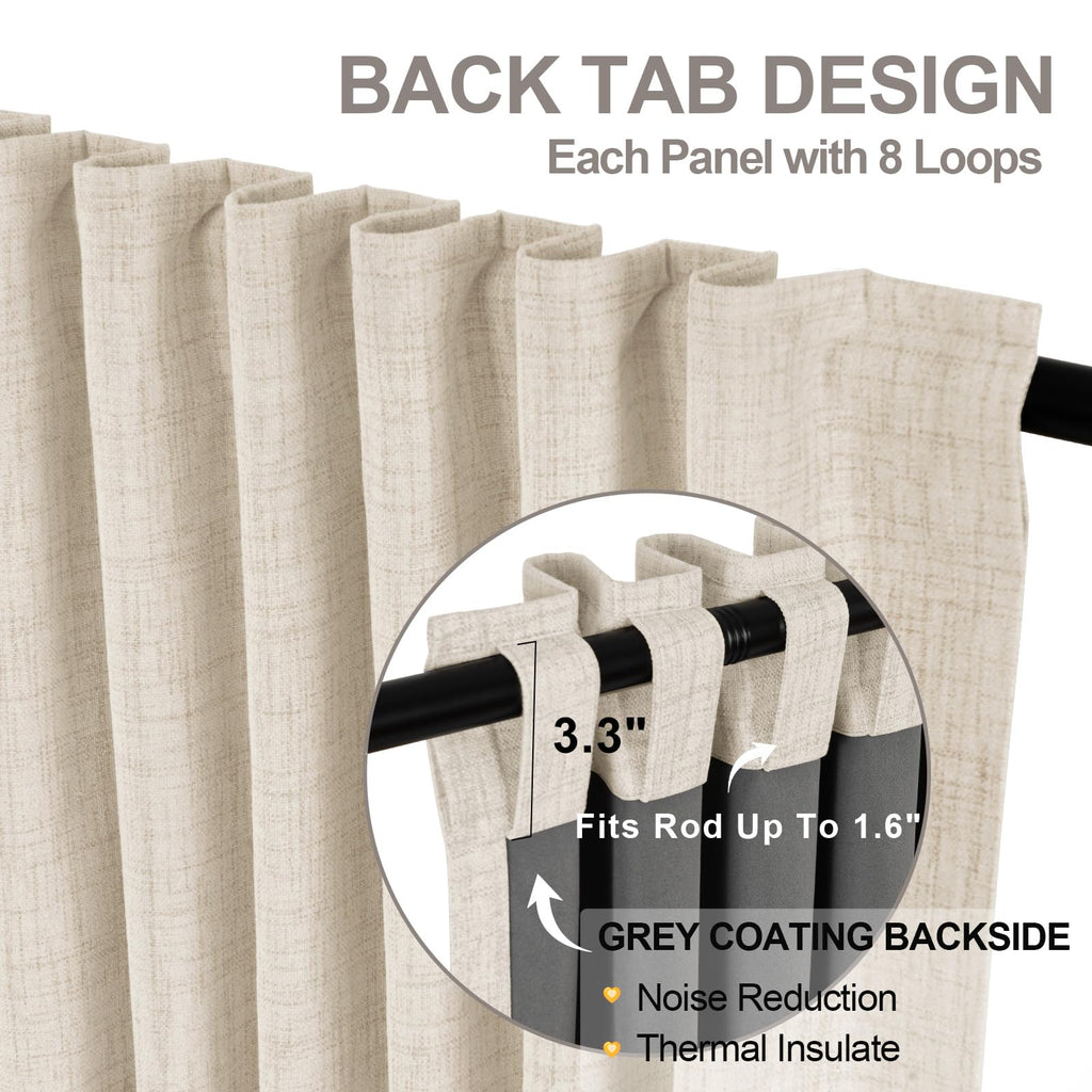 Inovaday 100% Blackout Cream Curtains For Bedroom, Thermal Insulated Linen Blackout Curtains 63 Inch Length 2 Panels Set, Back T