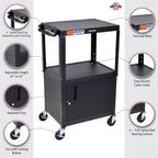 Luxor Multipurpose Adjustable Height Steel A/V Utility Cart with Cabinet - Black