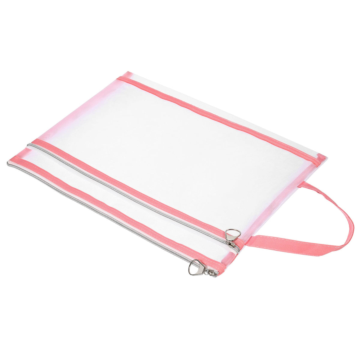 Patikil Nylon Document Zip Pouch With Handle A4 Mesh Clear Files Bag For Office Business, Pink