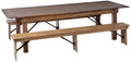 Flash Furniture HERCULES Series 9 x 40 Antique Rustic White Folding Farm Table and Two Bench Set