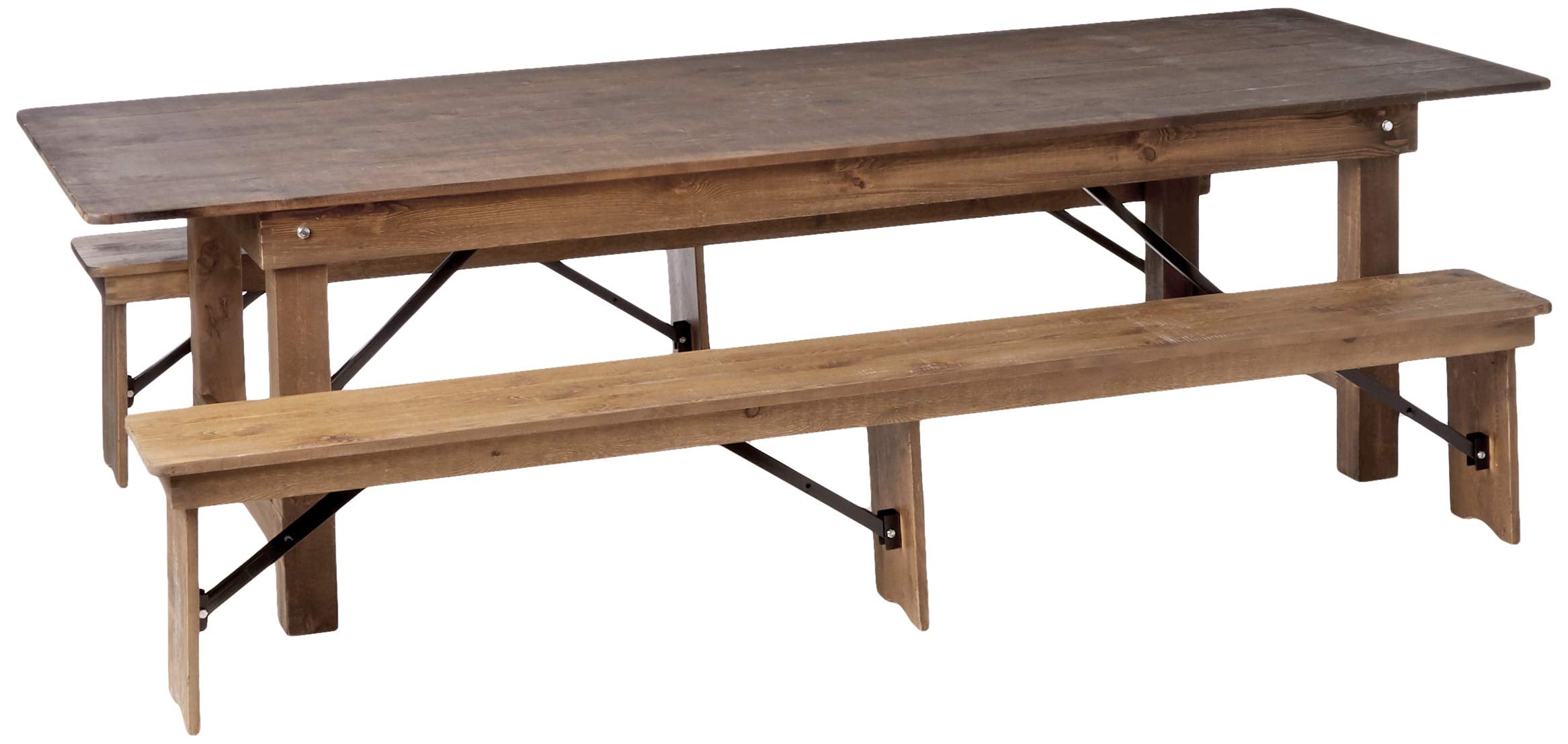 Flash Furniture HERCULES Series 9 x 40 Antique Rustic White Folding Farm Table and Two Bench Set