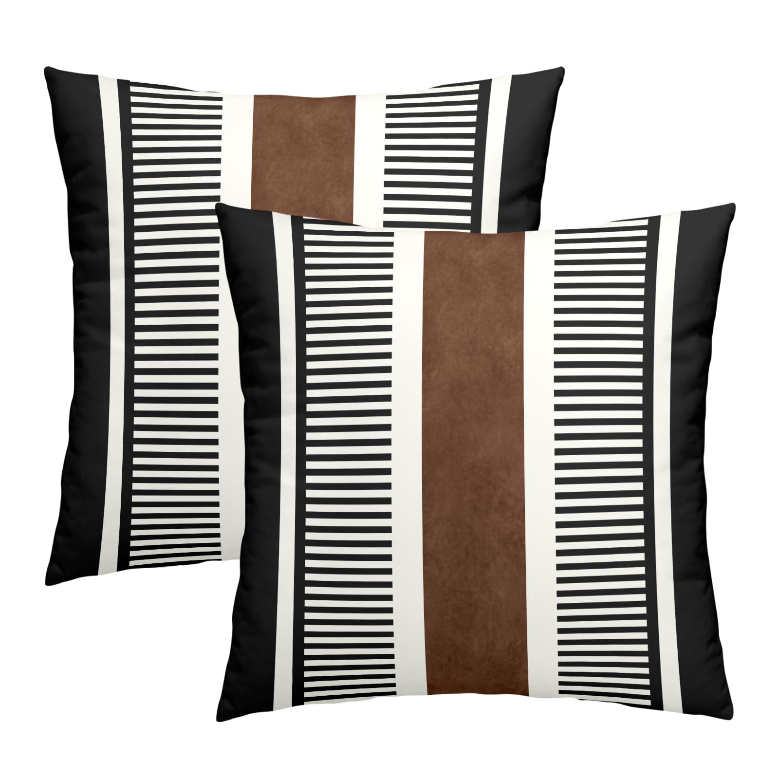 Kawani Boho Decorative Throw Pillow Covers 18X18 Inch Black White Brown Stripe Pillow Covers Set Of 2 Farmhouse Rustic Decorativ