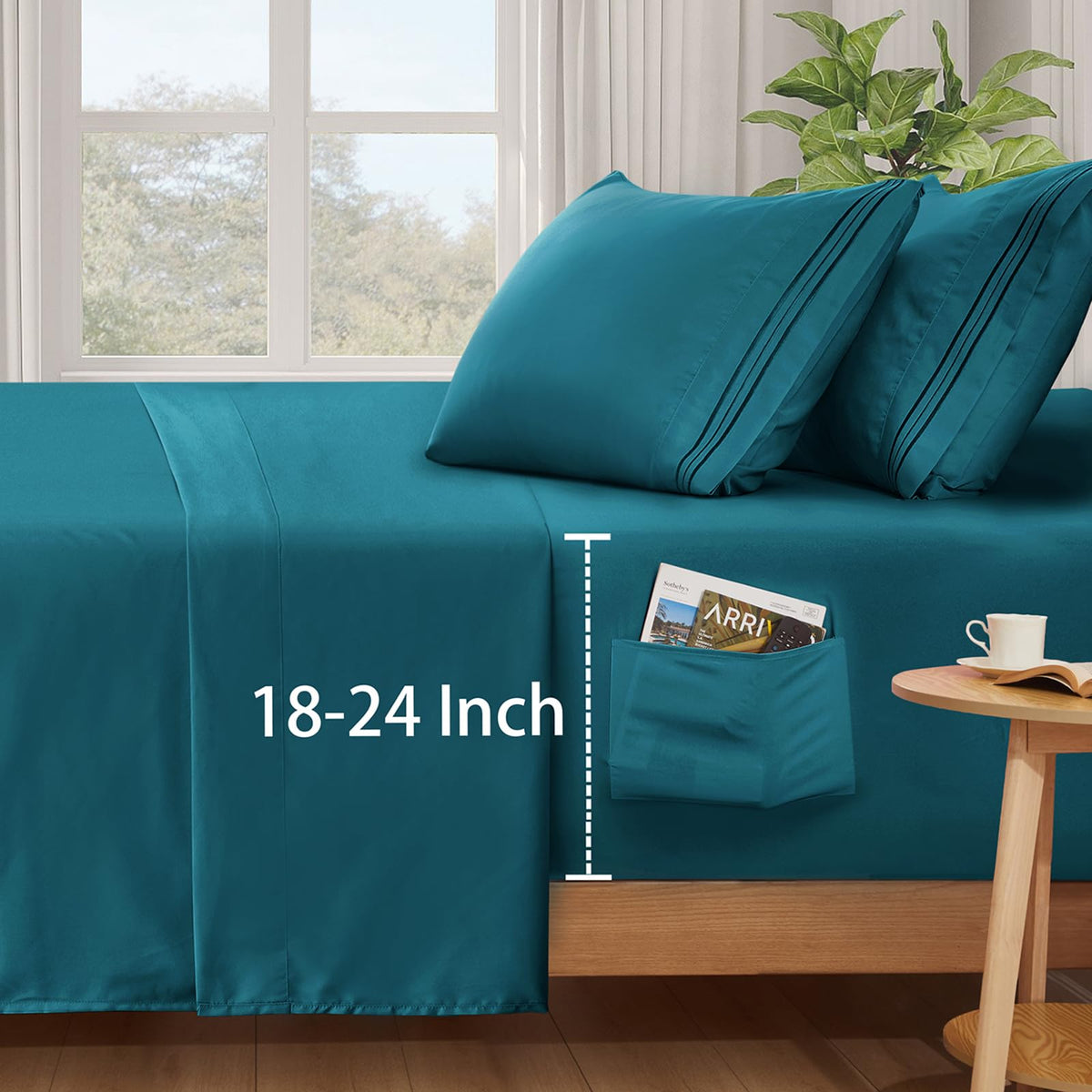 Siinvdabzx Extra Deep Pocket Queen Sheets Set - Fits Mattress Up To 24 Inches Thick - 4 Piece Teal Deep Pocket Sheets For Air Ma