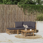 vidaXL Bamboo 3 Piece Lounge Set, Patio Furniture with Dark Gray Cushions, Modular Design for Outdoor Living, Practical Table and Comfortable Seating