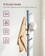 Vasagle Solid Wood Coat Rack, Free Standing Coat Rack, Tree-Shaped Coat Rack With 8 Hooks, 3 Height Options, For Clothes, Hats, Bags, For Living Room, Bedroom, Home Office, Grey Urcr04Gy