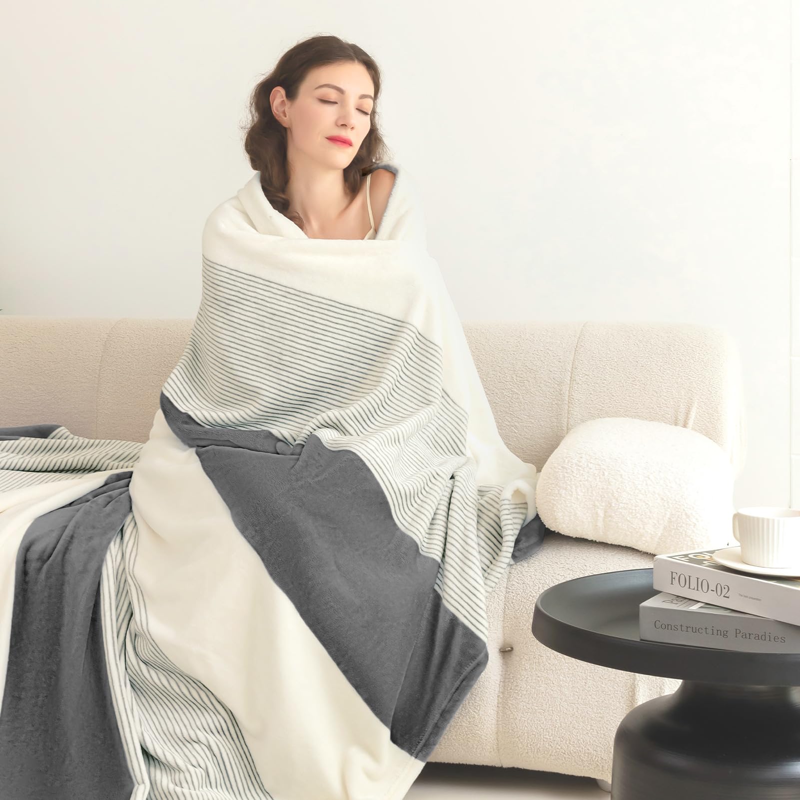 Homelike Moment Fleece Bed Blankets Queen Size Grey, Soft Fluffy Queen Blanket, Fuzzy Cozy Plush Flannel Big Blanket For Couch S