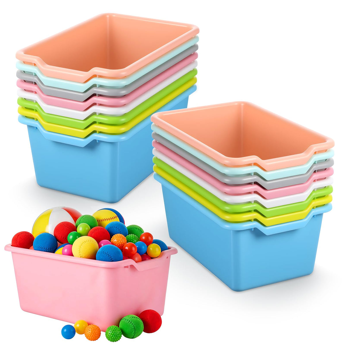 xozeooeu 16 Pcs Plastic Book Bins, Scoop Front Cubby Storage Bins, 8 Color Stackable Organizer Tubs Containers Multi Functional 