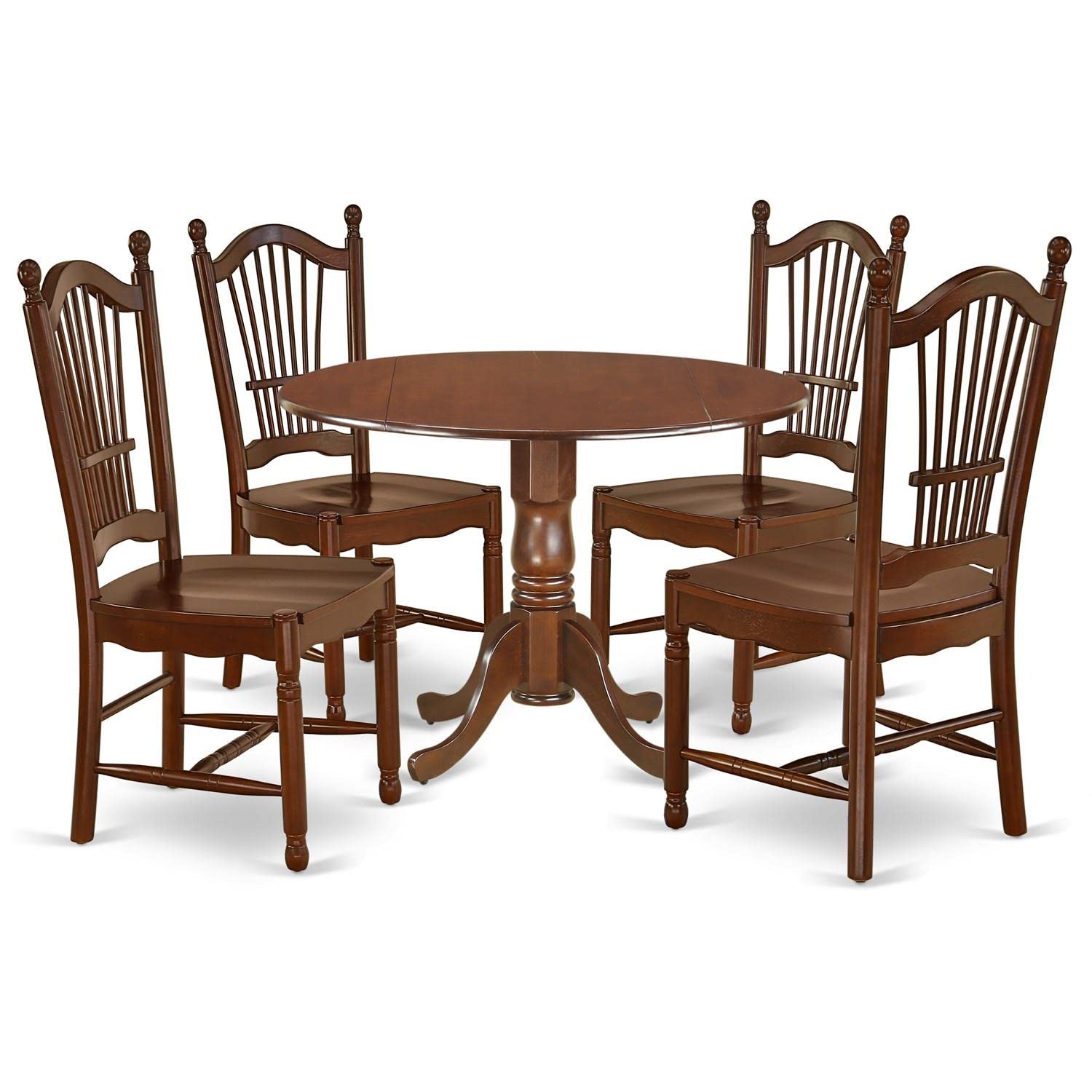 East West Furniture Dldo5-Mah-W Dublin 5 Piece Kitchen Set Includes A Round Room Table With Dropleaf And 4 Dining Chairs, 42X42 Inch, Mahogany