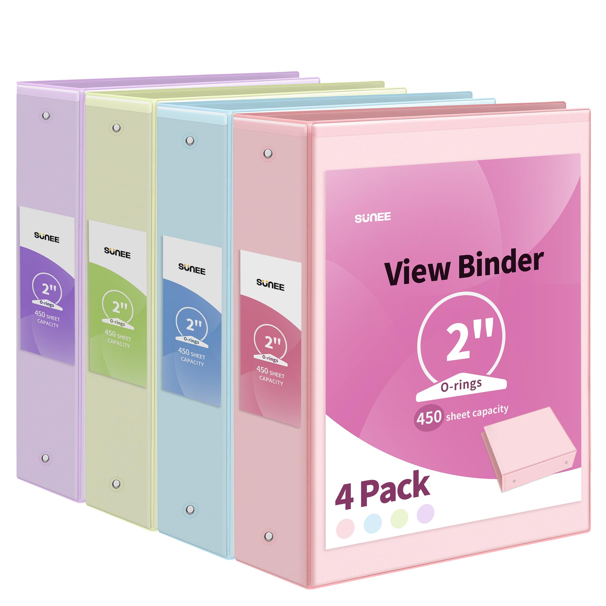 Sunee 3 Ring Binder 2 Inch 4 Pack, Clear View Binder Three Ring Pvc-Free (Fit 8.5X11 Inches) For School Binder Or Office Binder