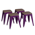 Flash Furniture Metal Dining Table Height Stool with Wooden Seat Set of 4 - Backless Purple Kai Commercial Grade Stool - Kai 18" Stackable Dining Chairs