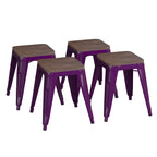 Flash Furniture Metal Dining Table Height Stool with Wooden Seat Set of 4 - Backless Purple Kai Commercial Grade Stool - Kai 18" Stackable Dining Chairs