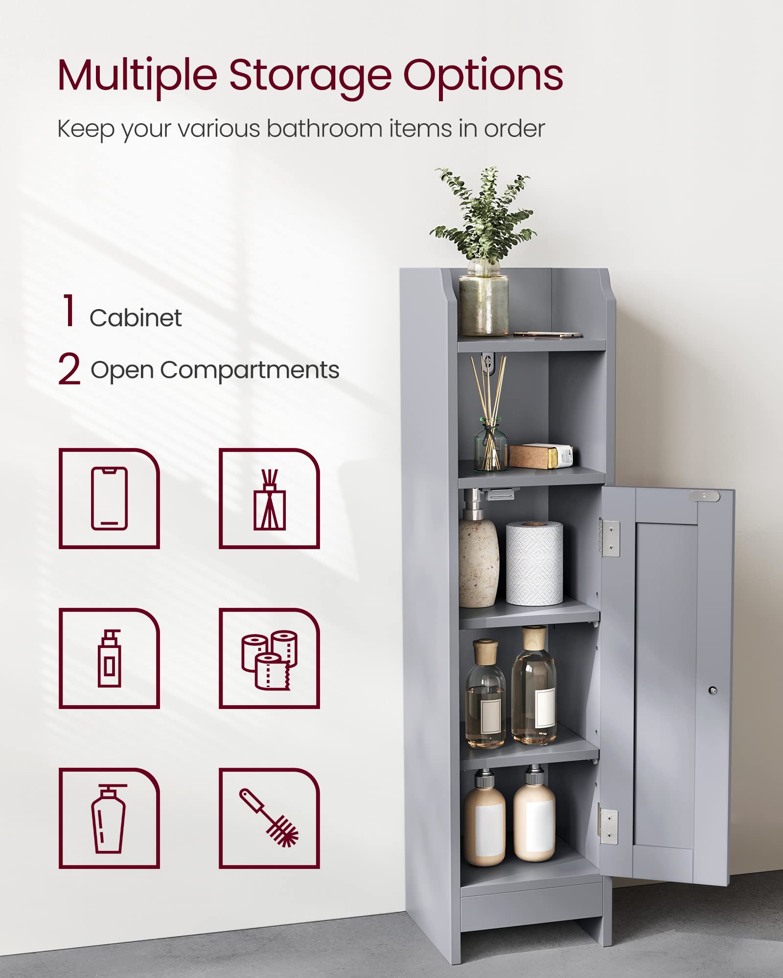 Vasagle Small Bathroom Storage Corner Floor Cabinet With Door And Shelves, Bathroom Storage Organizer, Narrow Bathroom Toilet Paper Storage Cabinet, Adjustable Shelves, Mystic Gray Ubbc310P36