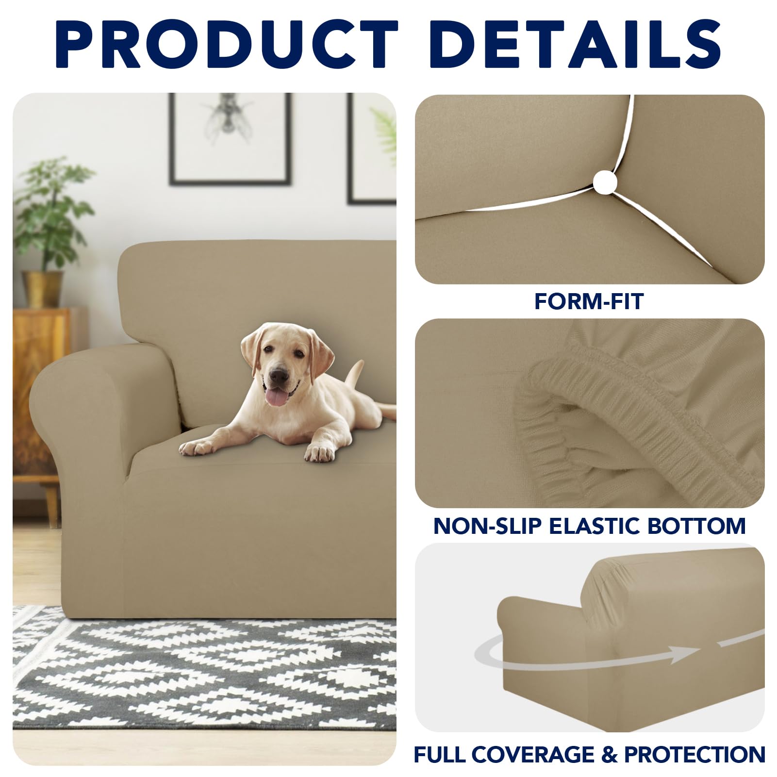 Purefit 100% Dual Waterproof Couch Cover Slipcovers For Couches And Sofas - Stretch Non Slip Fleece Sofa Covers Washable, Leakproof Furniture Protector For Kids, Pets, Dog (Chair, Natural)