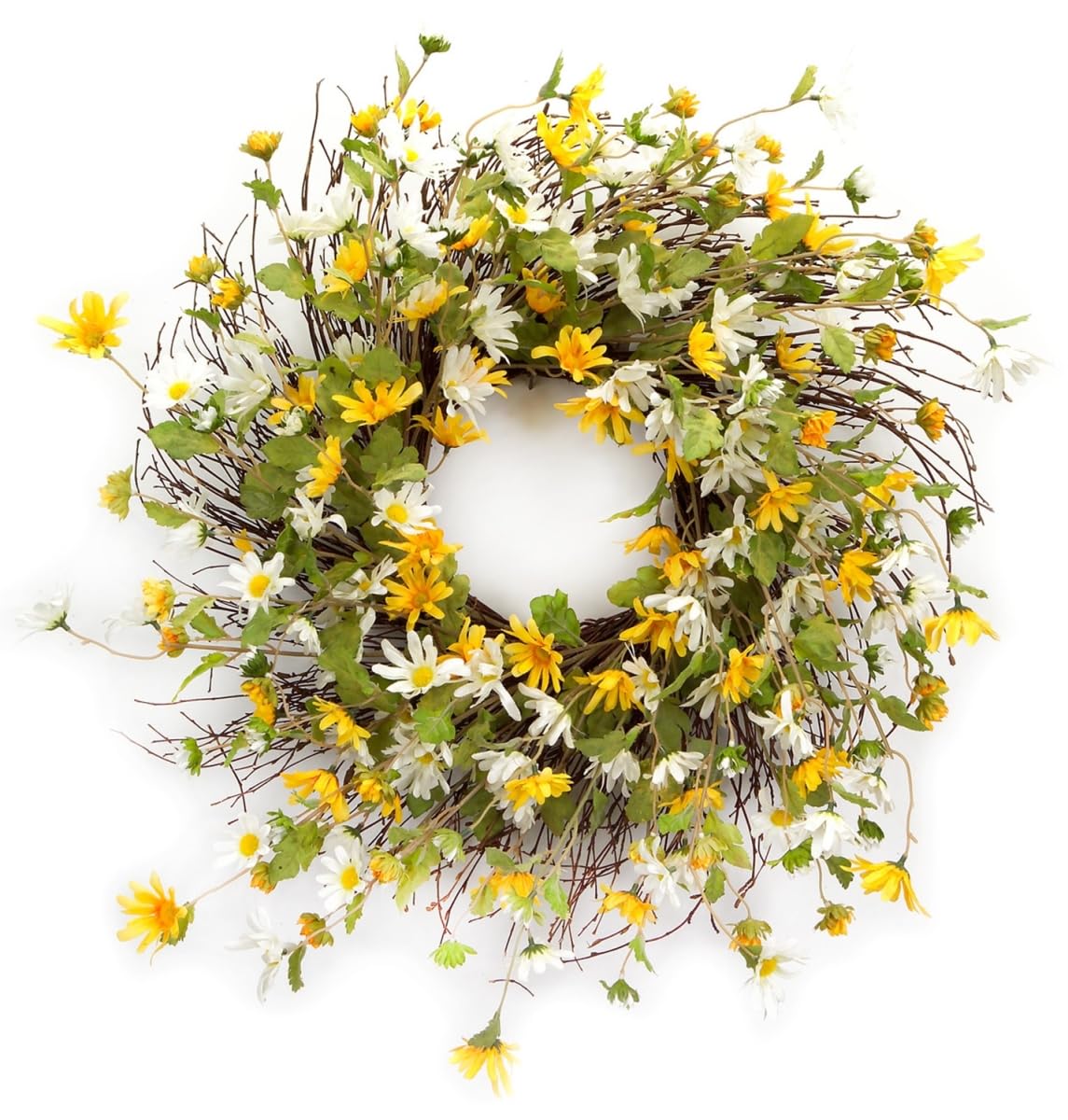 HomeRoots 516076 24 in. Spring Daisy Artificial Wreath Yellow & White