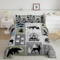 Rustic Farmhouse Cabin Kids Comforter Set Twin Size,Deer Bear Hunting Adventure Bedding Set For Boys Girls Adults Room Decor,Geo