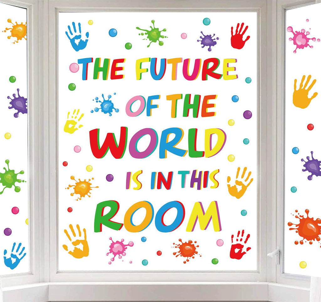 AnyDesign 113Pcs Inspirational Quotes Window Clings Colorful Handprint Back to School Positive Sayings Window Stickers for Home 