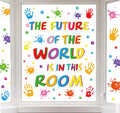 AnyDesign 113Pcs Inspirational Quotes Window Clings Colorful Handprint Back to School Positive Sayings Window Stickers for Home 