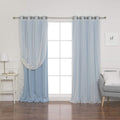 Best Home Fashion Umixm Tulle Sheer Lace & Blackout 4 Piece Curtain Set - Antique Bronze Grommet Top - Ocean - 52' W X 96' L -