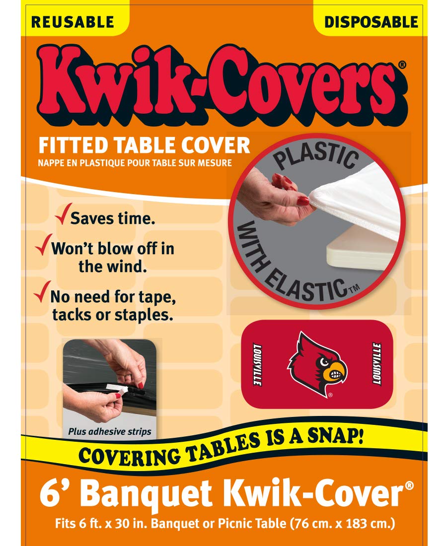 Collegiate Kwik-Covers Rectangle Plastic Table Covers, Bundle Of 2 (University Of Louisville, 6')