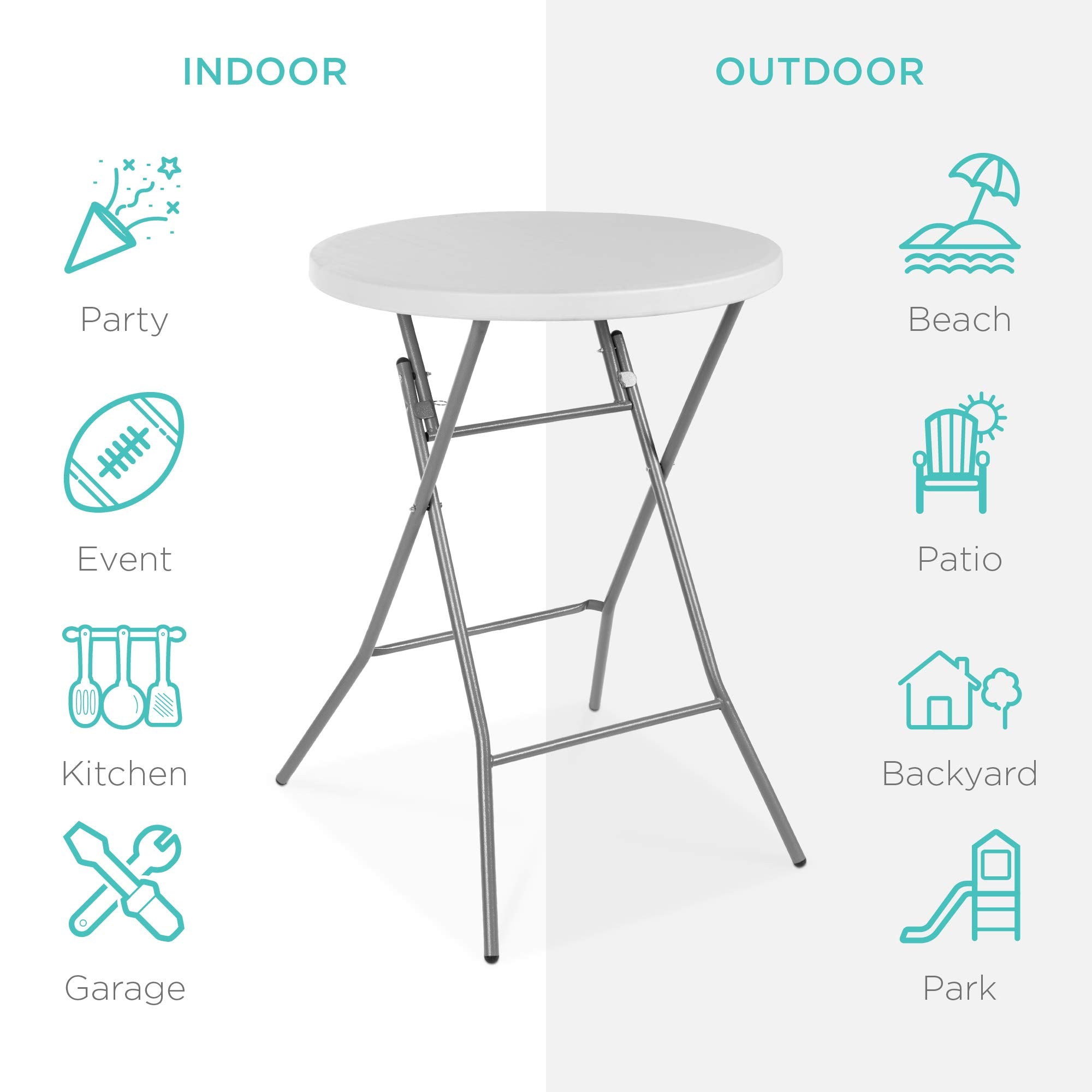 Best Choice Products 32In Bar Height Folding Table, Round Indoor Outdoor Accessory For Patio, Backyard, Dining Room, Events W/Thick Table Top, Metal Frame, Locking Legs, 330Lb Weight Capacity - White