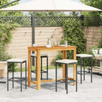 vidaXL 5-Piece Patio Bar Set - Black Poly Rattan & Solid Acacia Wood Table - Outdoor Bar Furniture with Washable Cushions