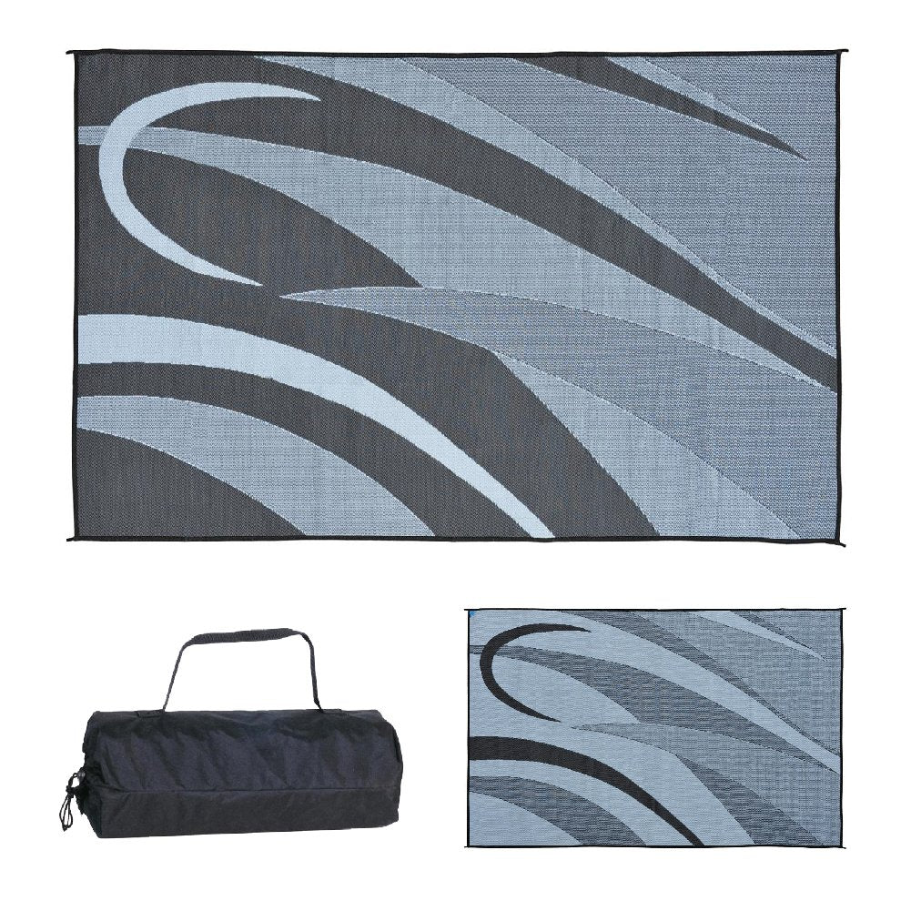 Stylish Camping Ga1 Reversible Graphic Patio Mat-8' X 12', Black/Silver