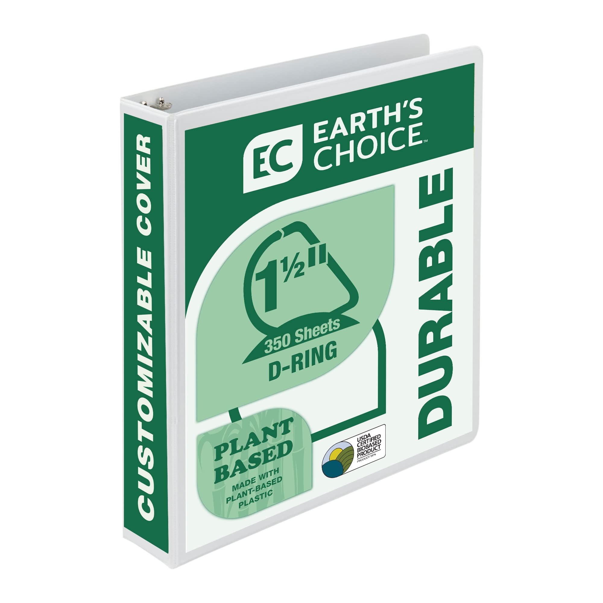 Samsill Plant-Based 1.5 Inch Durable D-Ring, Made In Usa, View Binder, Eco-Friendly, Usda Certified Biobased, White