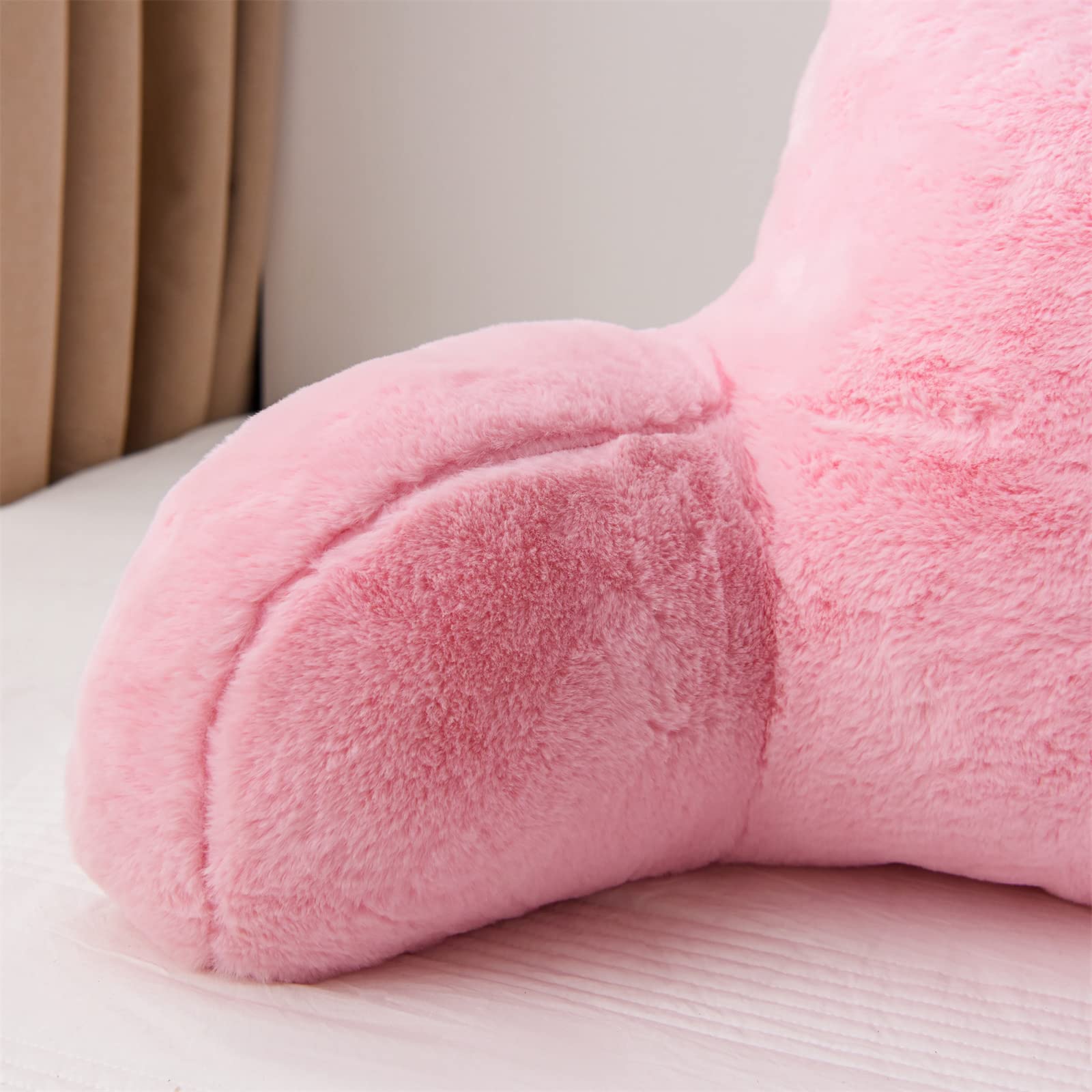 A Nice Night Faux Fur Reading Pillow Bed Wedge Large Adult Backrest With Arms Back Support For Resting In Bed/Couch For Bedrest,