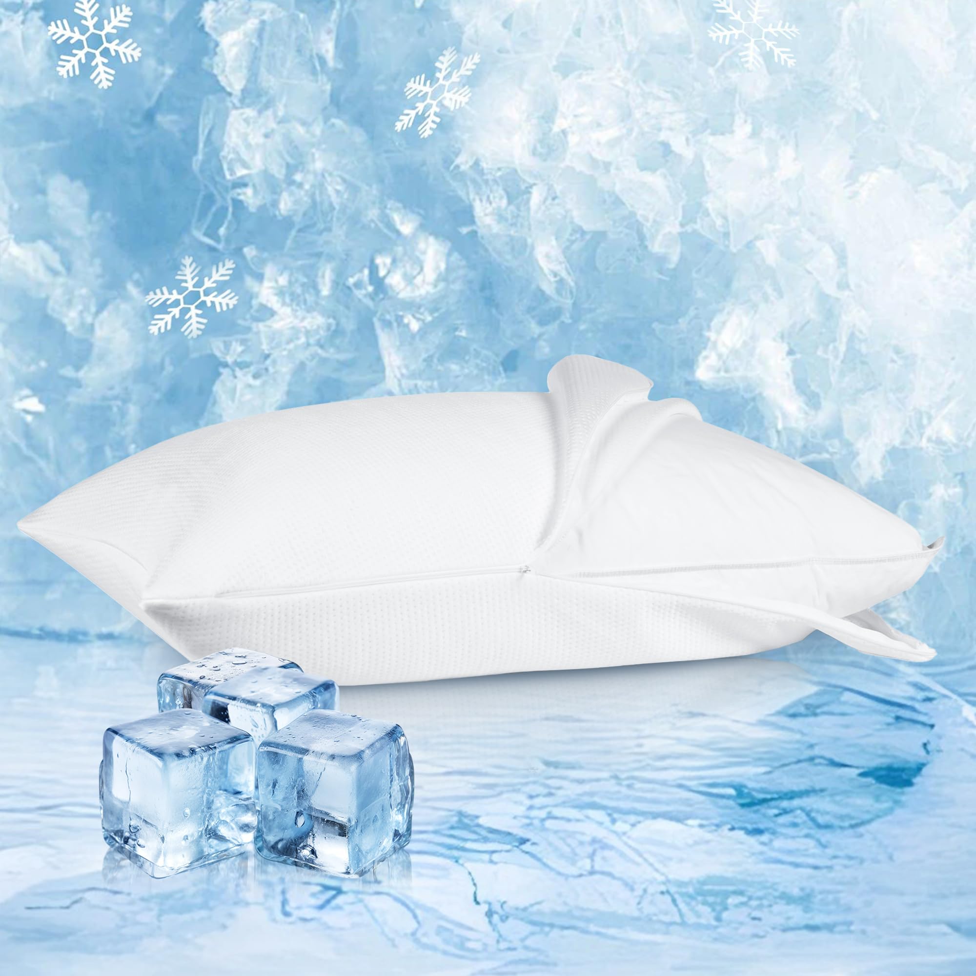 Puredown Cooling Goose Feathers Down Pillows For Sleeping, Hotel Quality Chill Pillow With Ice Silk Removable Pillowcase, White,