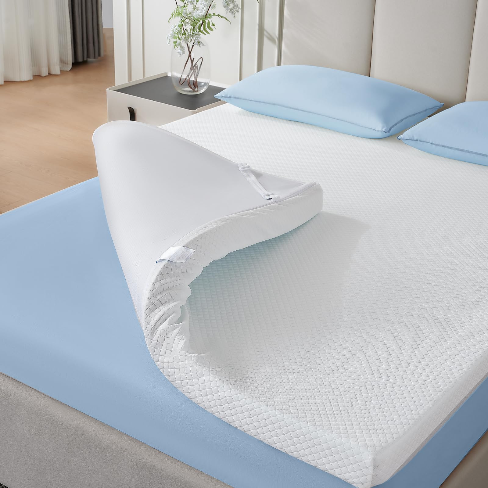 Vipfree 3 Inch Gel Memory Foam Mattress Topper Queen Size, High Density Cooling Gel Bed Topper, Pain Relief & Breathable, Non-Sl
