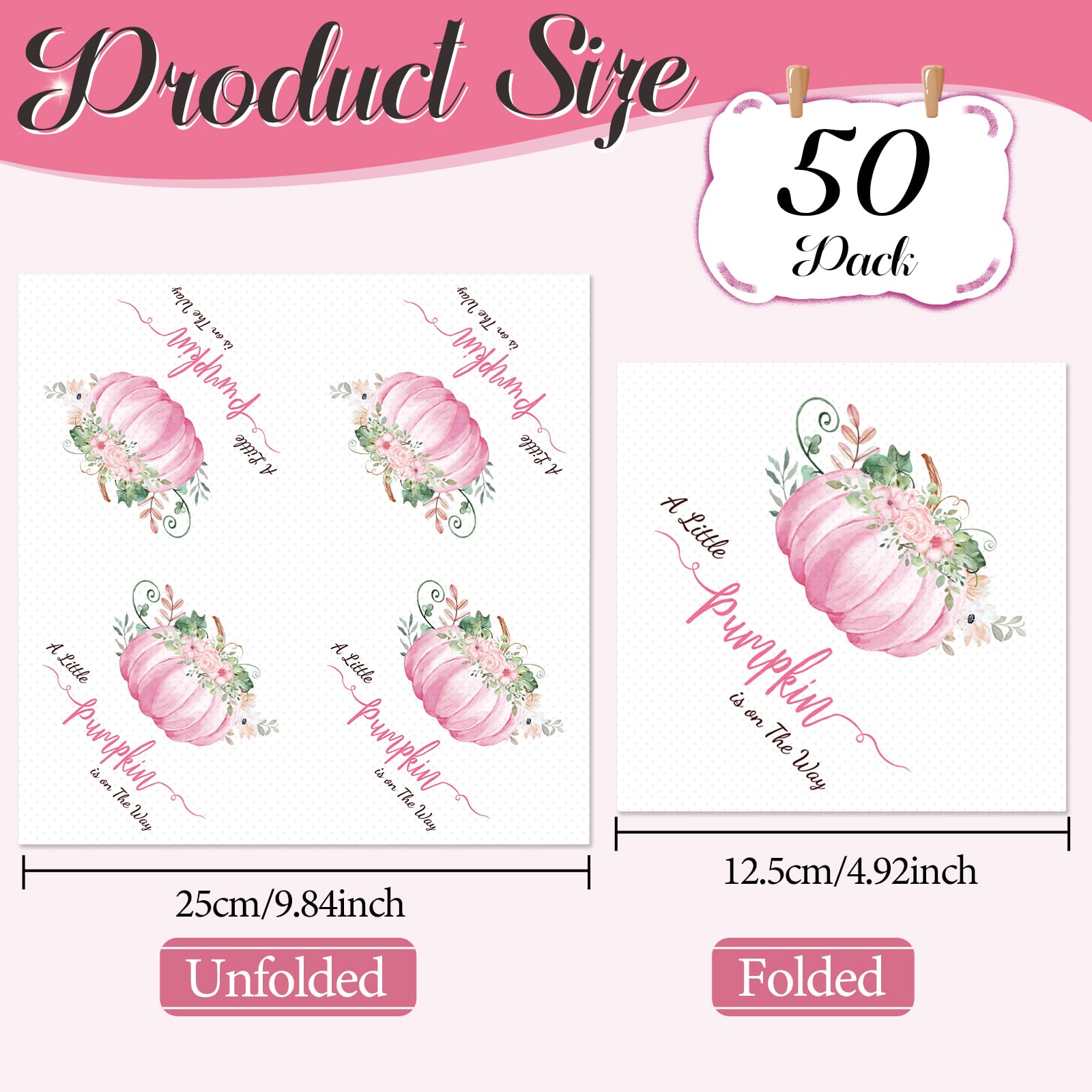 50 Pack Pink A Little Pumpkin Is On The Way Paper Napkins Little Pumpkin Baby Shower Disposable Hand Towel Guest Napkin For Girl