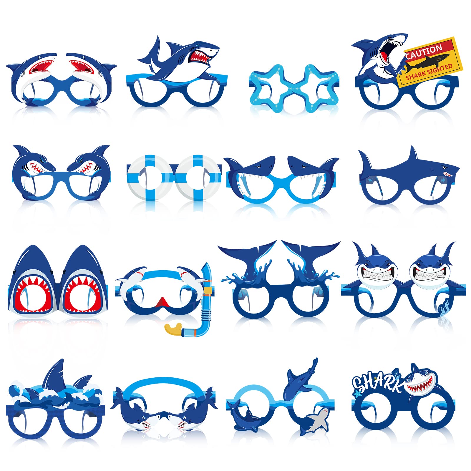 Liliful 32 Pcs Shark Party Eyeglasses Kids Shark Paper Eyeglasses Shark Themed Party Paper Glasses Shark Paper Glasses Photo Boo